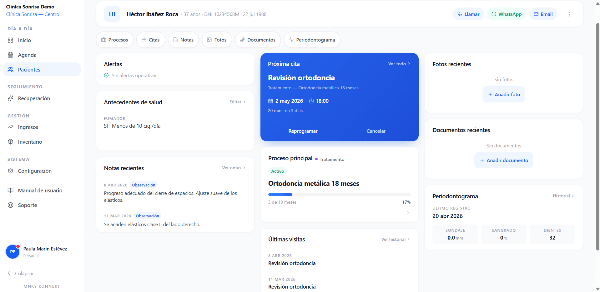 OrthoApp — ficha de paciente en escritorio